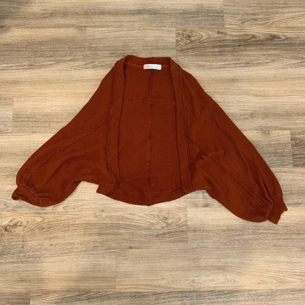 Free People Rust Brown Open-Front Cropped Cardigan